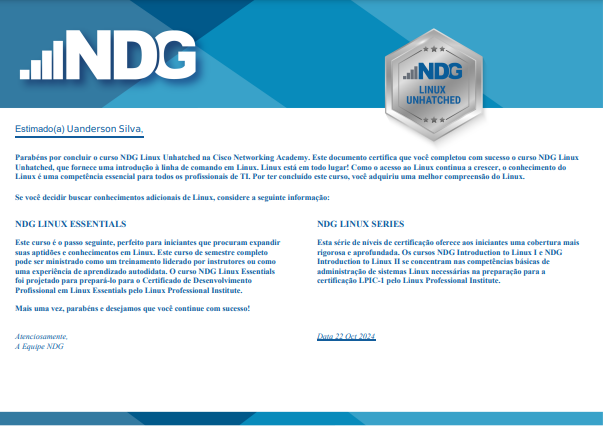 Certificado Linux NDG Cisco 
